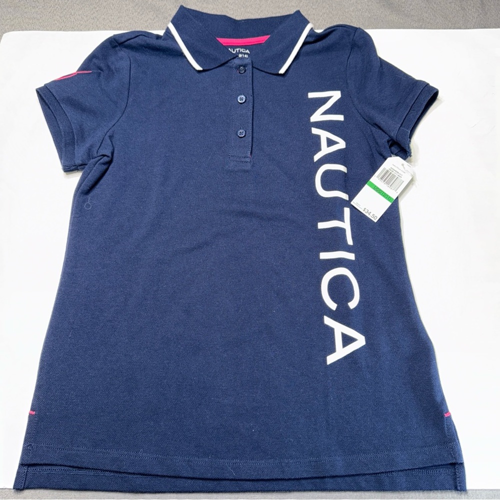 Nautica Kids Polo Shirt in Navy with White Accents Girls size Large